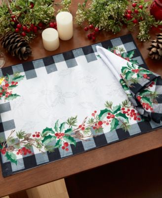 Holly Farmhouse Charm Holiday Fabric Napkins 17"x 17", Set of 4