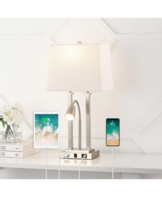 Blaire 23.75" 2-Light Modern Farmhouse Metal LED Table Lamp with USB Charging port, Adjustable Reading Light and AC Outlet, Oil Rubbed Bronze