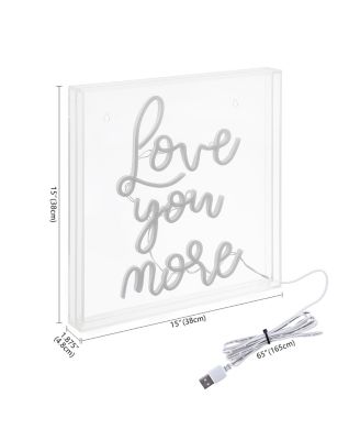 Love You More Square Contemporary Glam Acrylic Box USB Operated LED Neon Light