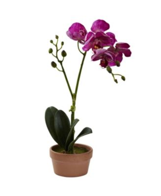 Phalaenopsis with Clay Vase - Set of 4 Elegant Artificial Orchids for Home Decor