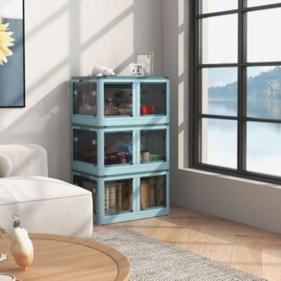 3 Stackable Storage Bins w/ Lids, Wheels, Collapsible, 18 gal,