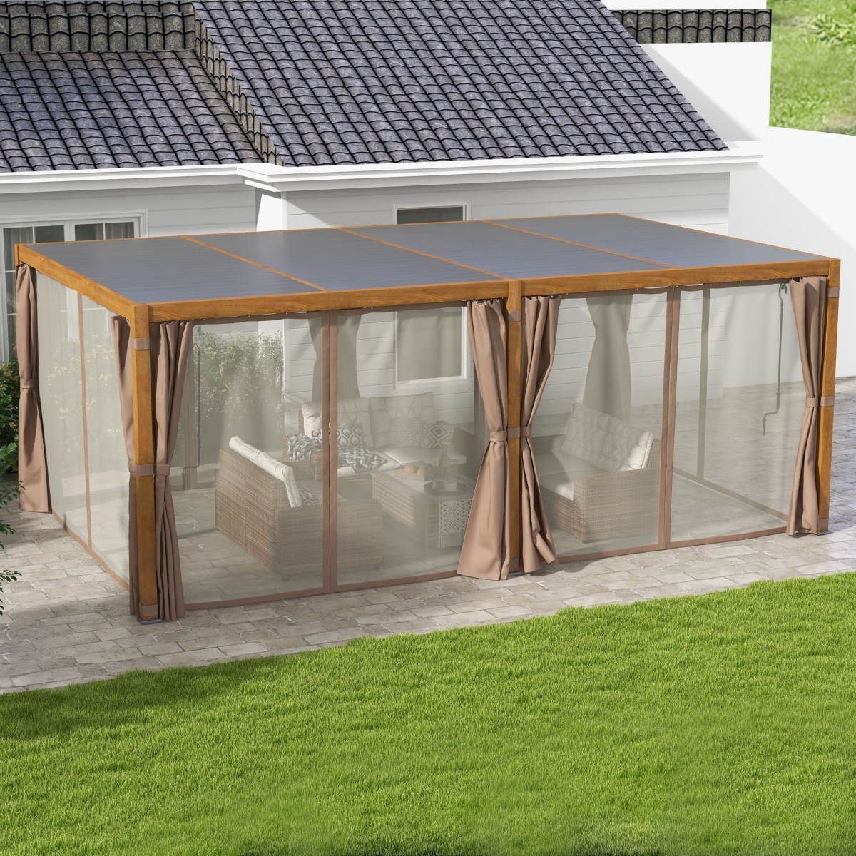 Outsunny 12'x19' Aluminum Pergola with Adjustable Louvered Roof, Natural