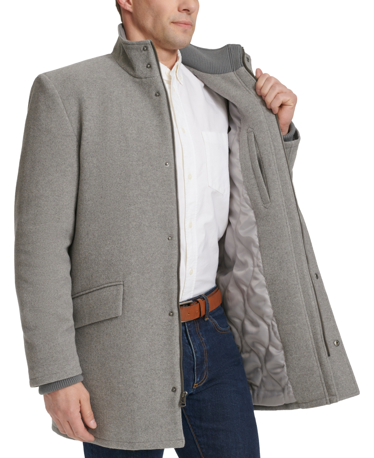 Cole Haan Men's Full-zip Stand-collar Car Coat In Light Grey