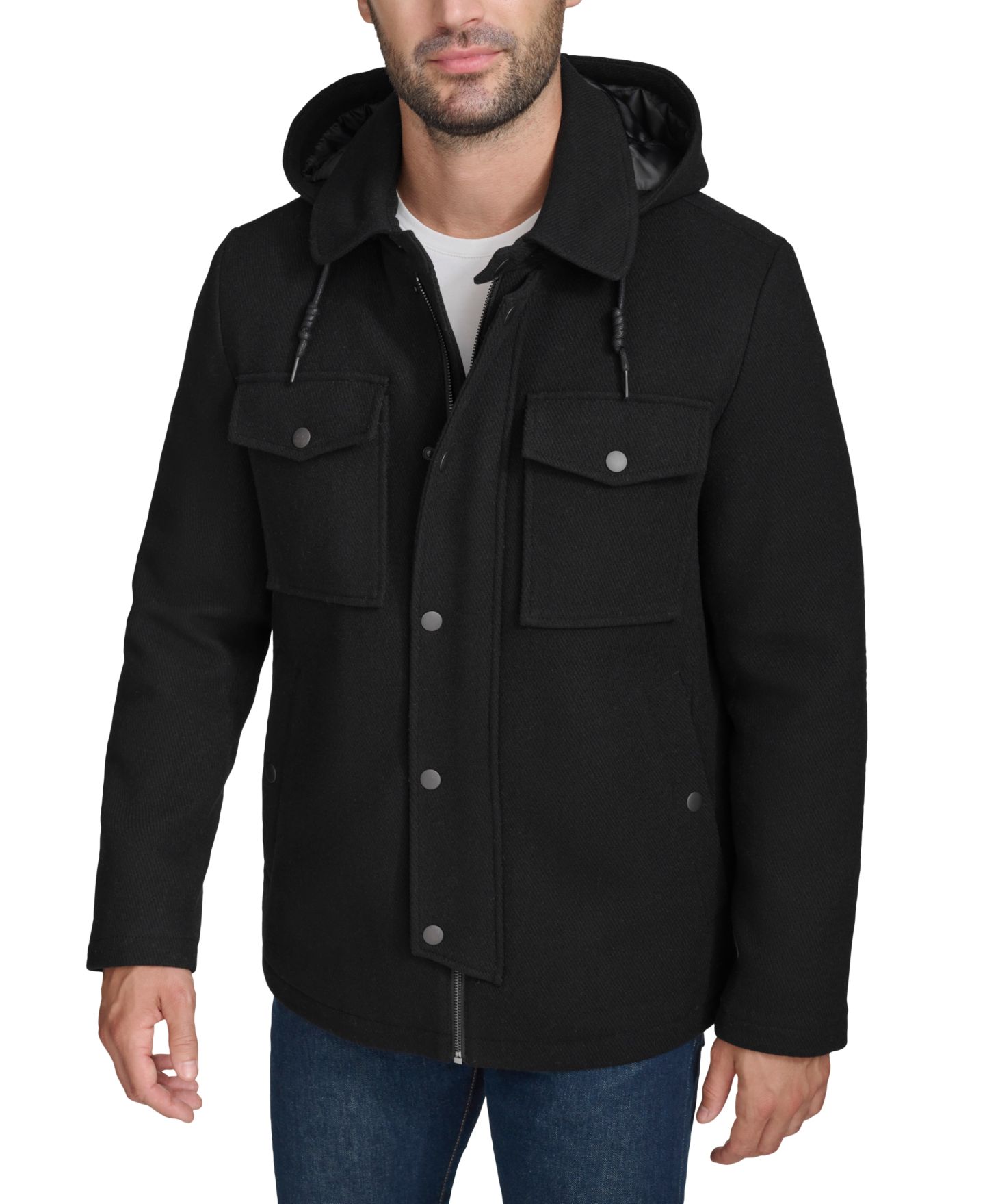 Мужская куртка Cole Haan Full-Zip Twill Field with Removable Hood, цвет: Чёрный — фото 4