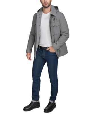 Men's Full-Zip Twill Field Jacket with Removable Hood 