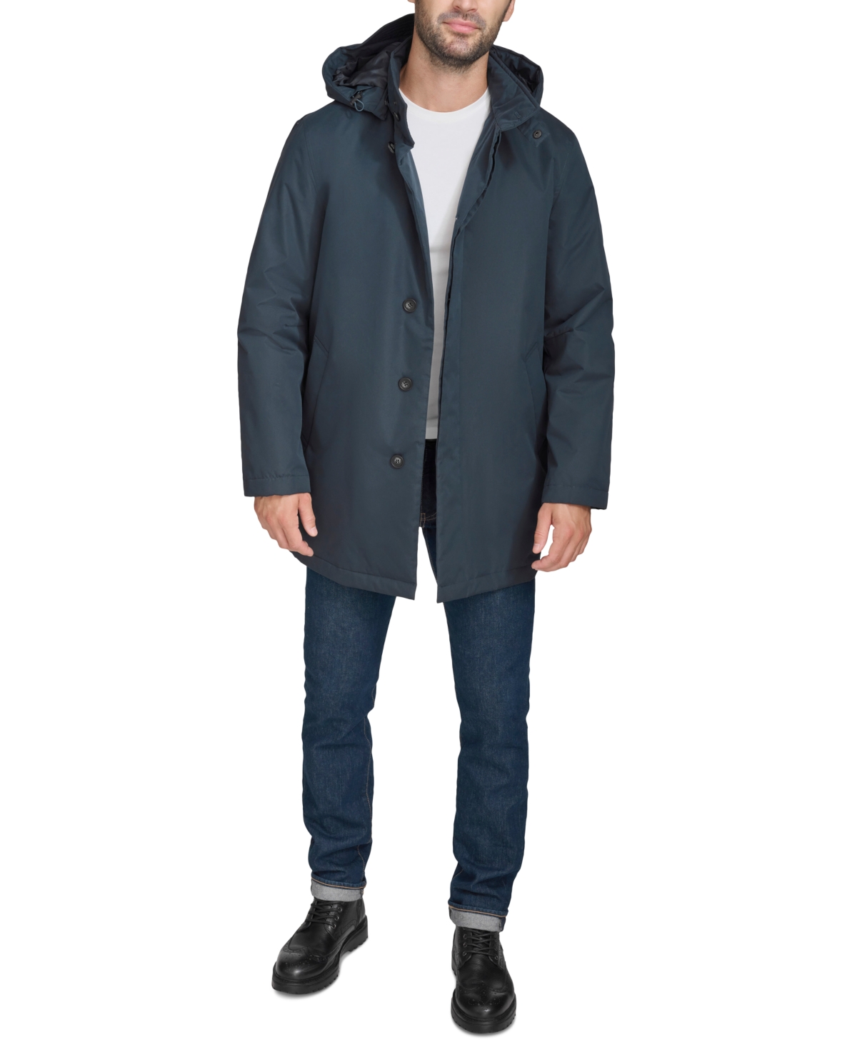 Cole Haan Men's Rain Coat With Removable Hood In Navy