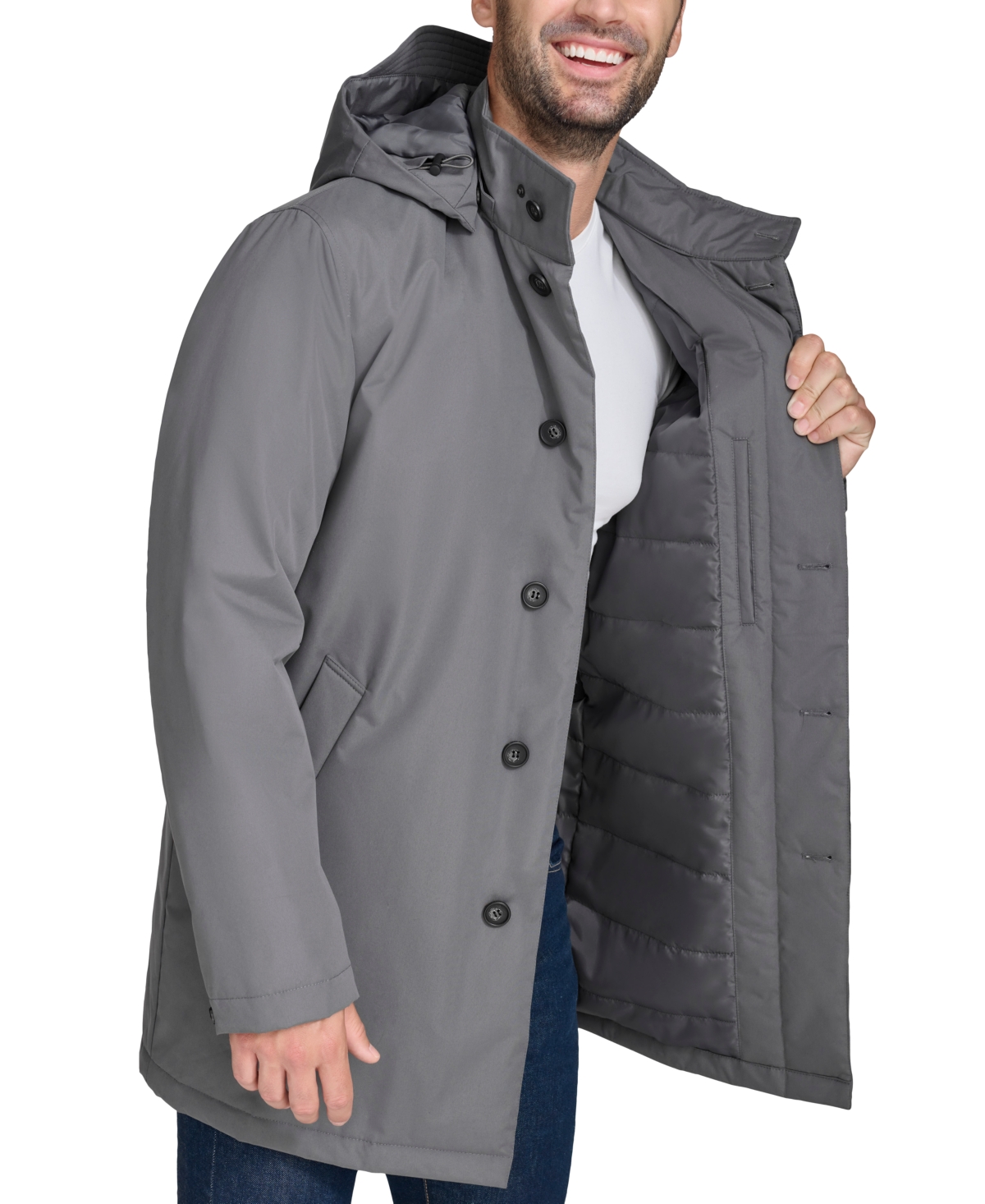 Cole Haan Men's Rain Coat With Removable Hood In Grey