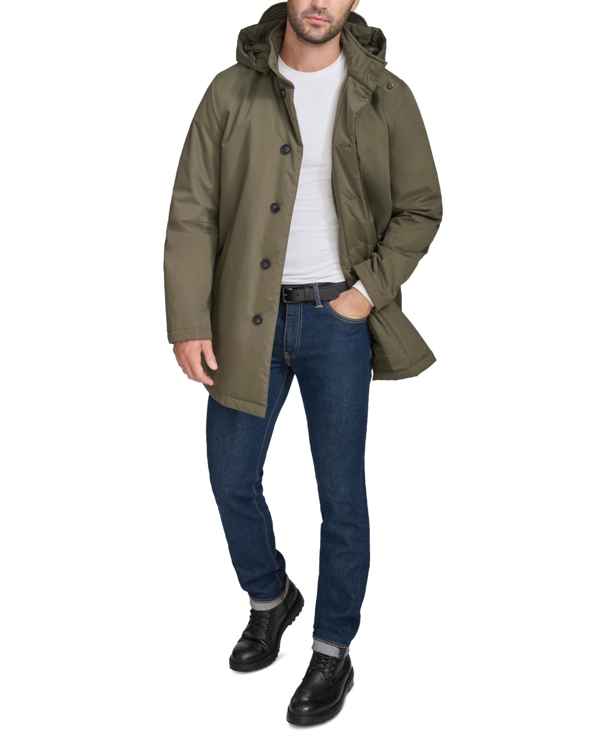 Cole Haan Men's Rain Coat With Removable Hood In Olive