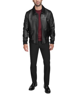 Men's Full-Zip Leather Bomber Jacket 
