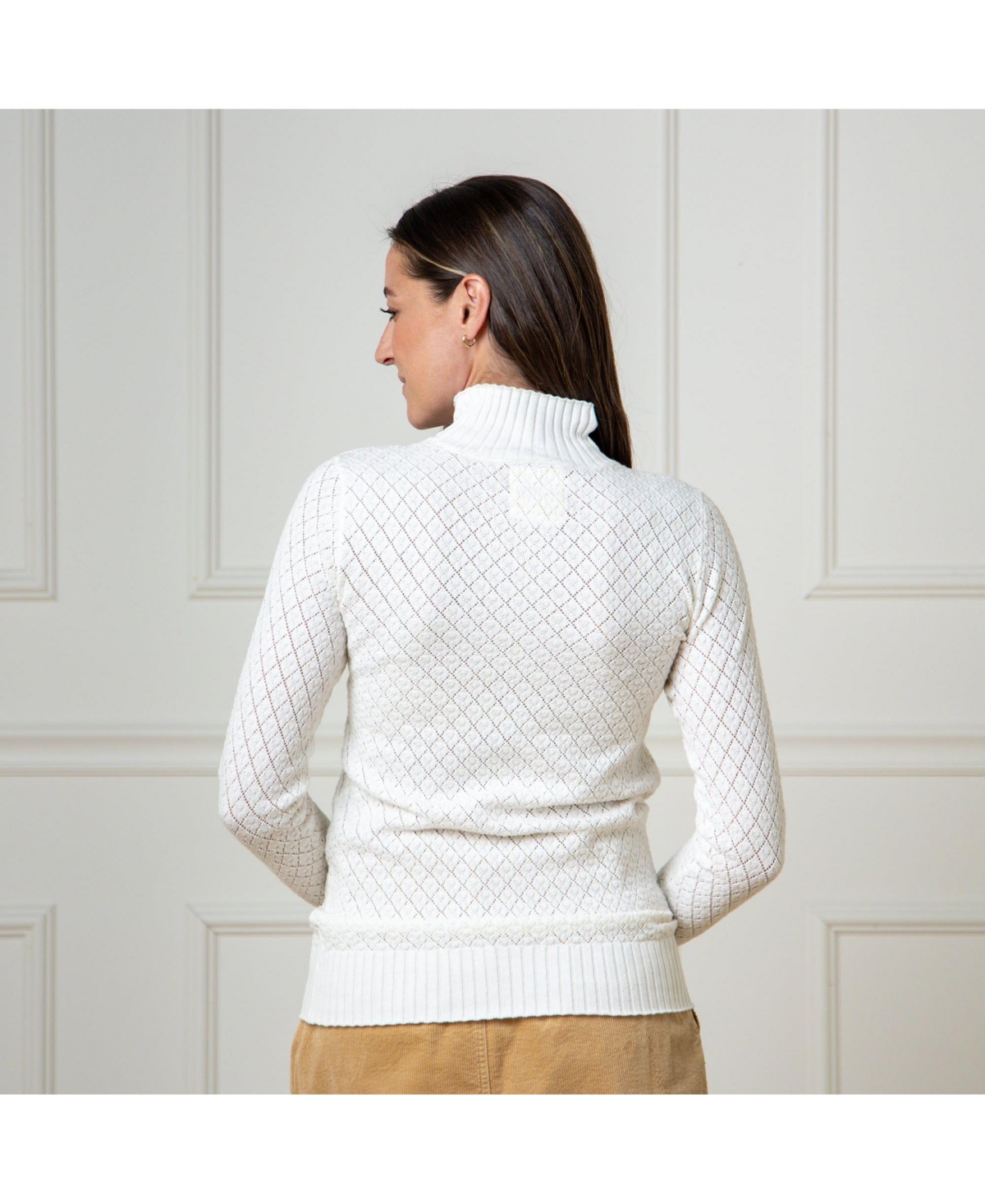 Hope & Henry Women's Organic Diamond Stitch Mock Neck Sweater