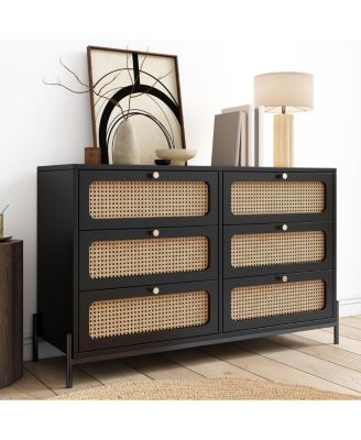 Streamdale Modern Rattan Wood 6-Drawer Dresser & Storage Cabinet