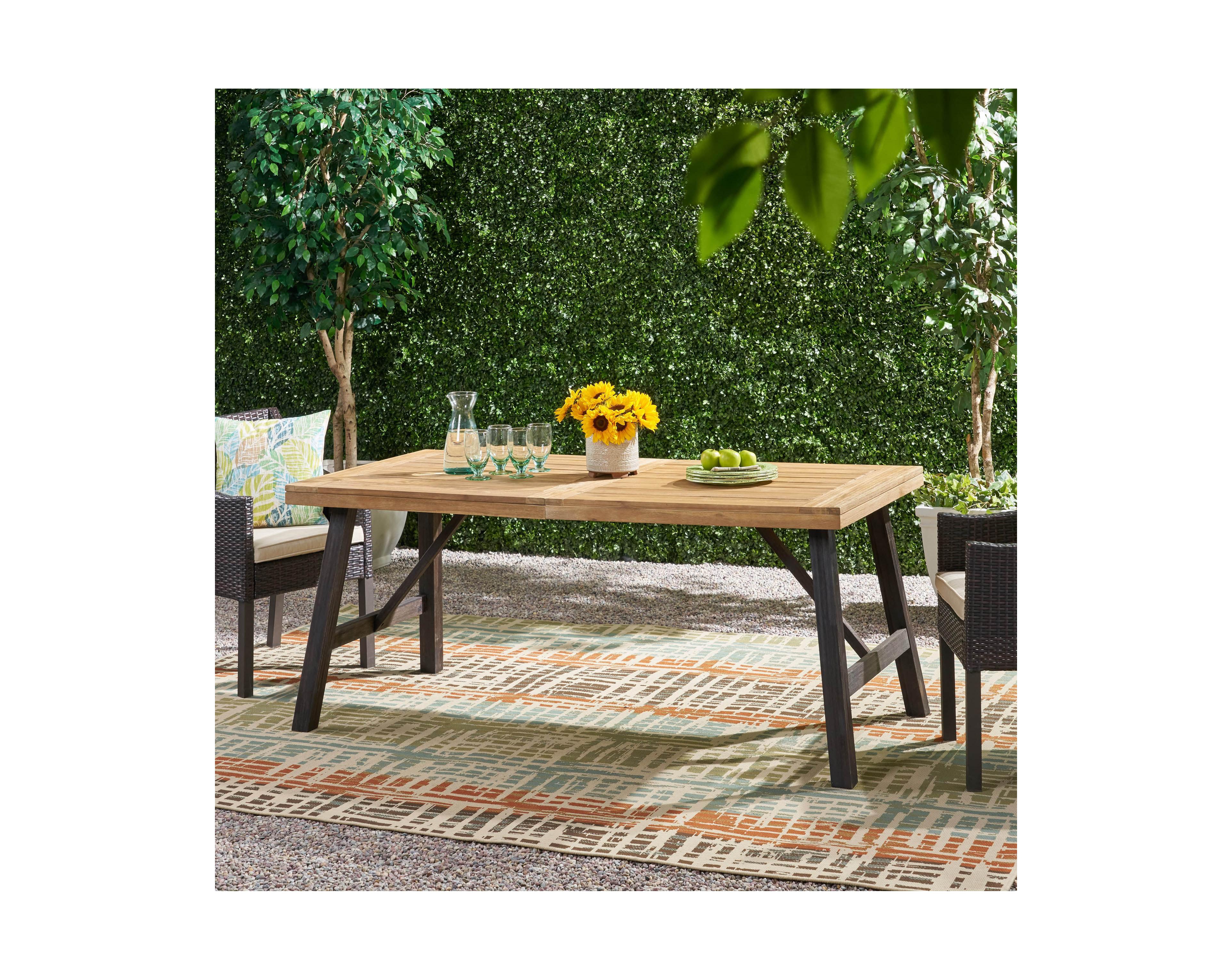 Simplie Fun Durable Acacia Wood Table Set with Slat Top for Outdoor Use