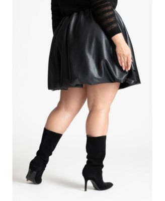 Women's Plus Size Faux Leather Bubble Hem Skirt