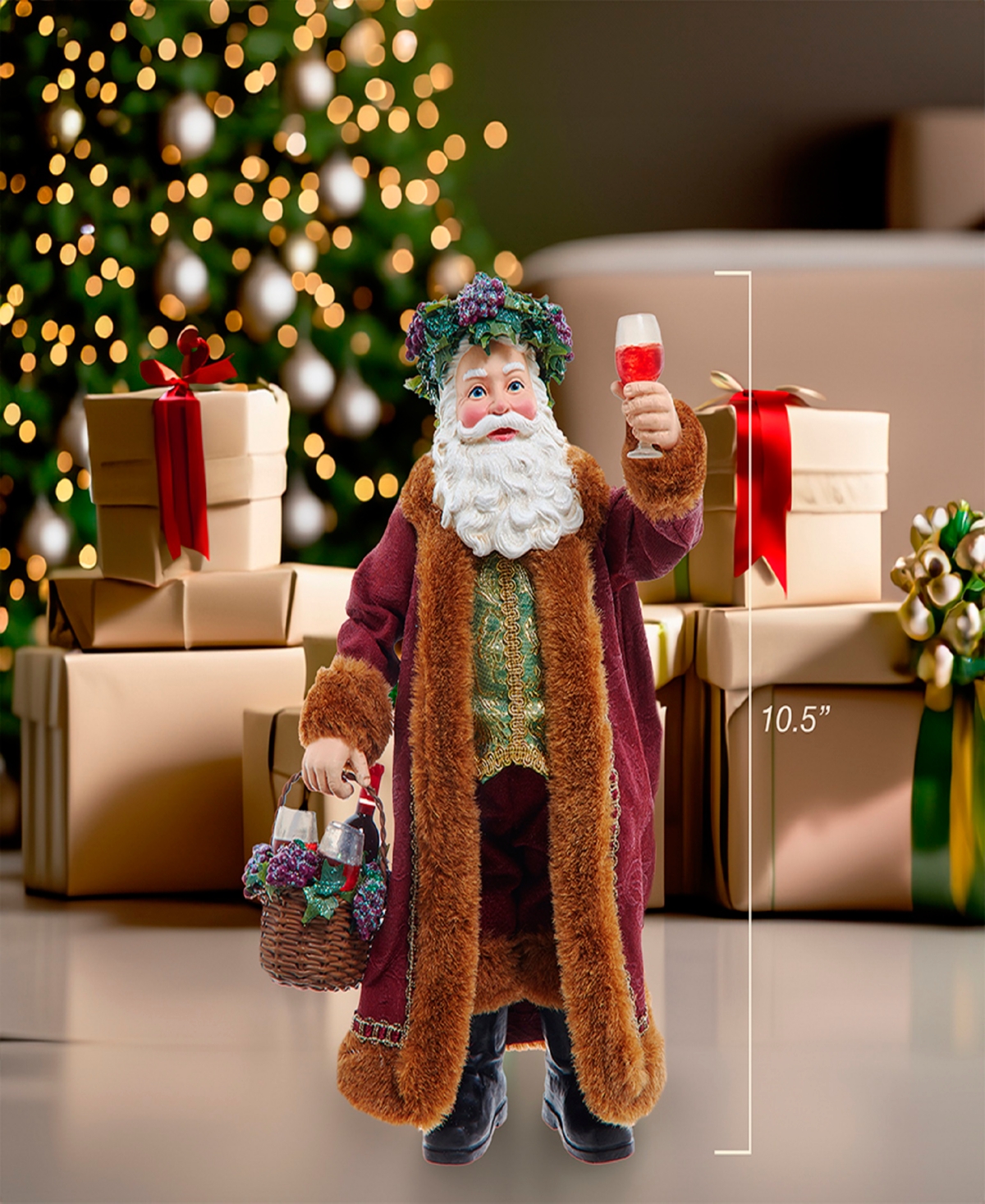 Kurt Adler 10.5-Inch Fabriche Wine Santa