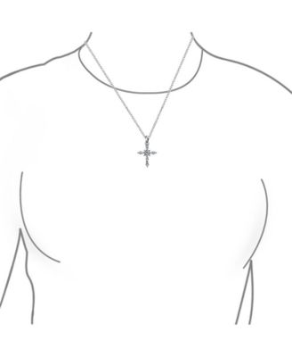 Delicate Marquise Cubic Zirconia Religious Cross Pendant Necklace Sterling Silver