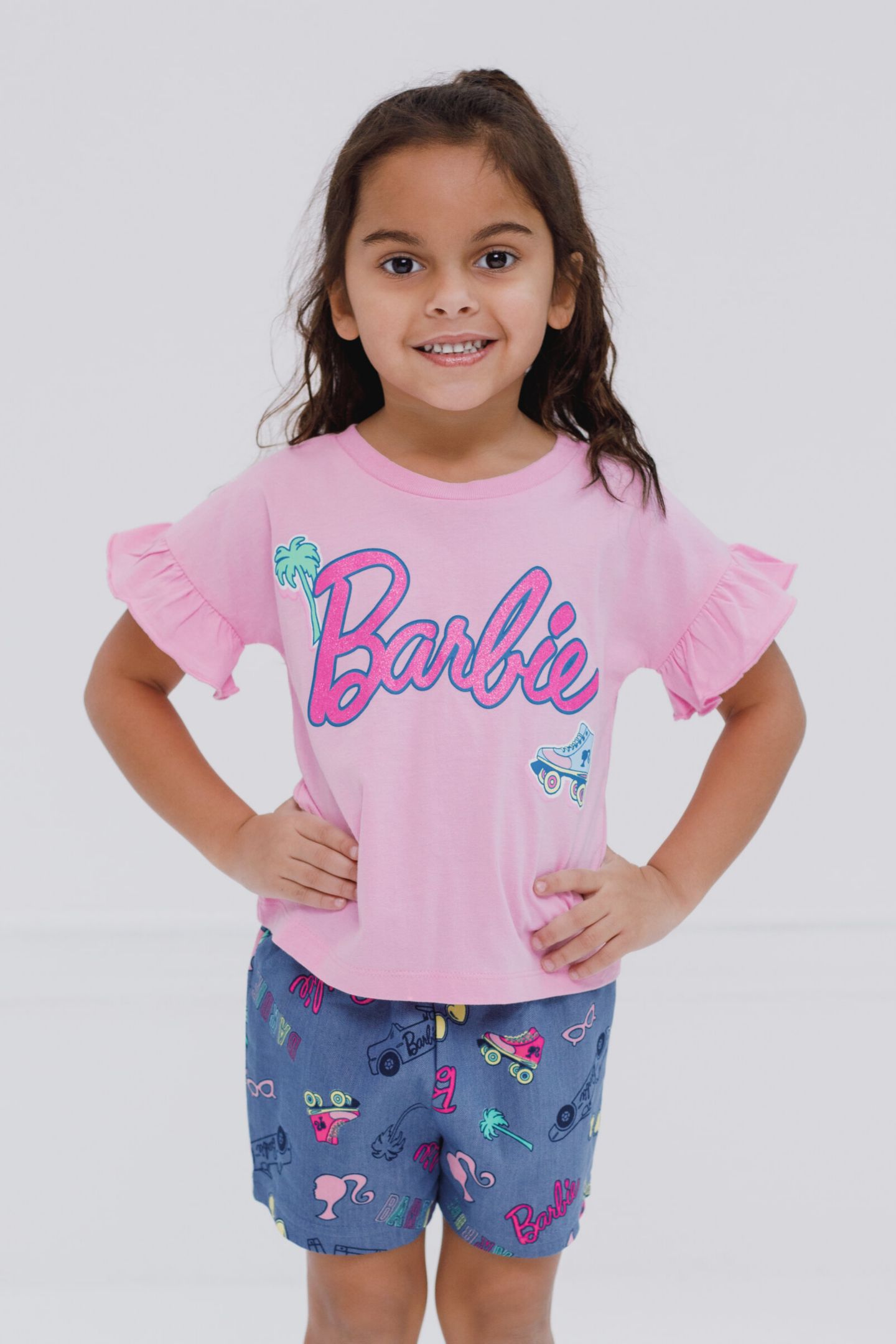 Barbie Girls Peplum T-Shirt and Shorts Outfit Set, цвет: Розовый — фото 4