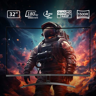 32 inch 2K 2560 x 1440 QHD 165Hz 1ms Curved Gaming Monitor, HDMI x 2, DP x 2, FreeSync