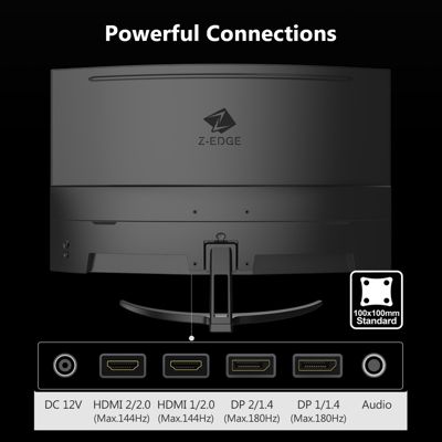 32 inch 2K 2560 x 1440 QHD 165Hz 1ms Curved Gaming Monitor, HDMI x 2, DP x 2, FreeSync