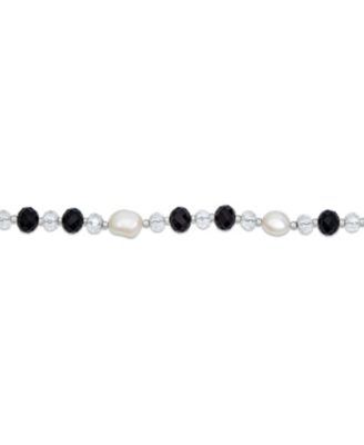 Long Black White Crystal Freshwater Cultured Pearl Strand Necklace 40 Inch