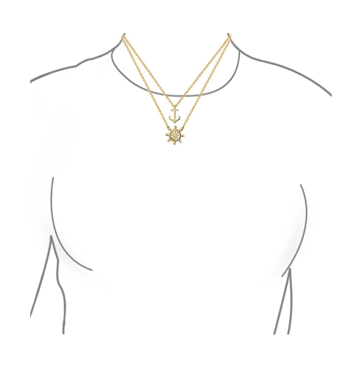 Bling Jewelry Set Of 2 Nautical Ship Wheel Layering Boat Anchor Pendant Necklace For Women Gold Plated Sterling Silver Jewelry Set