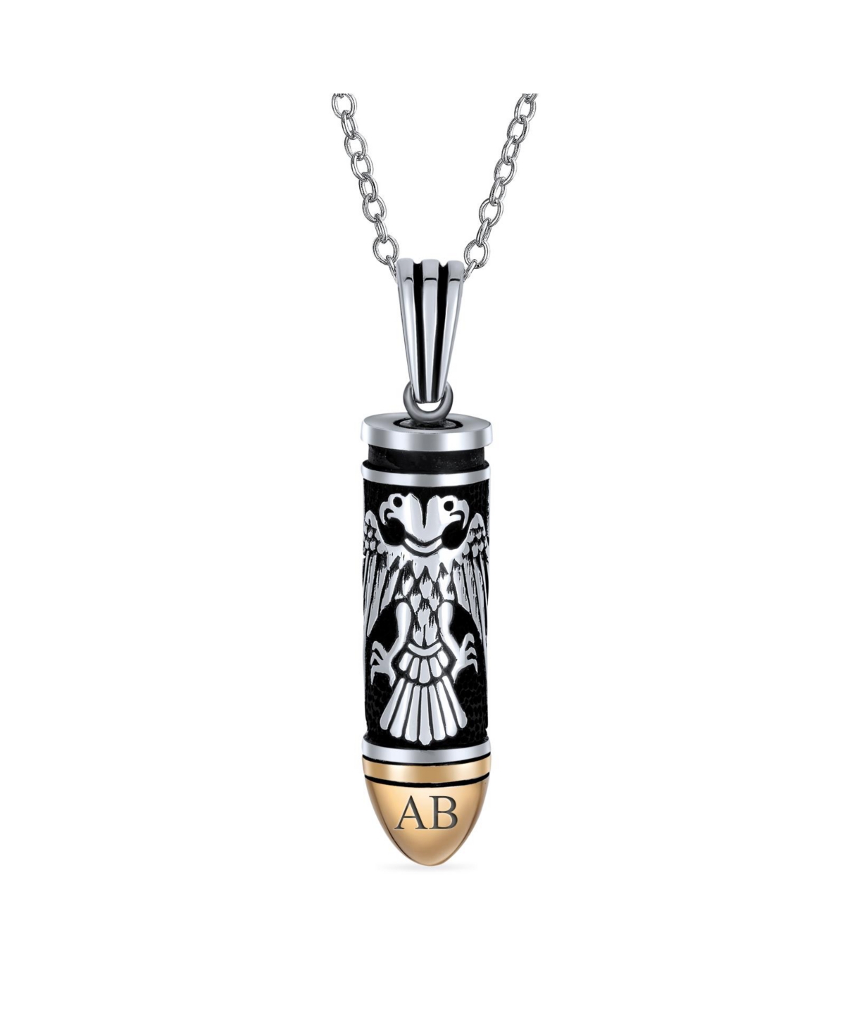 Bling Jewelry Gangster Biker Jewelry Two Head Byzantine Eagle Bullet Pendant Necklace Gift For Hunter Two Tone Oxidized Sterling Silver Gold-Tone Plat
