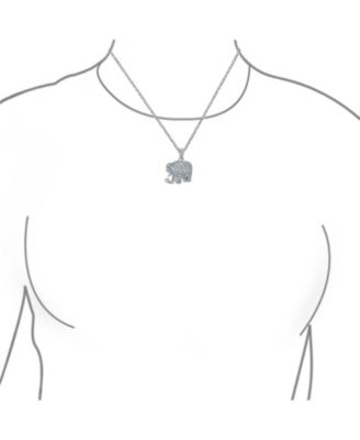 Aqua Blue Grey Pave CZ Good Luck Elephant Pendant Necklace Sterling Silver With Chain