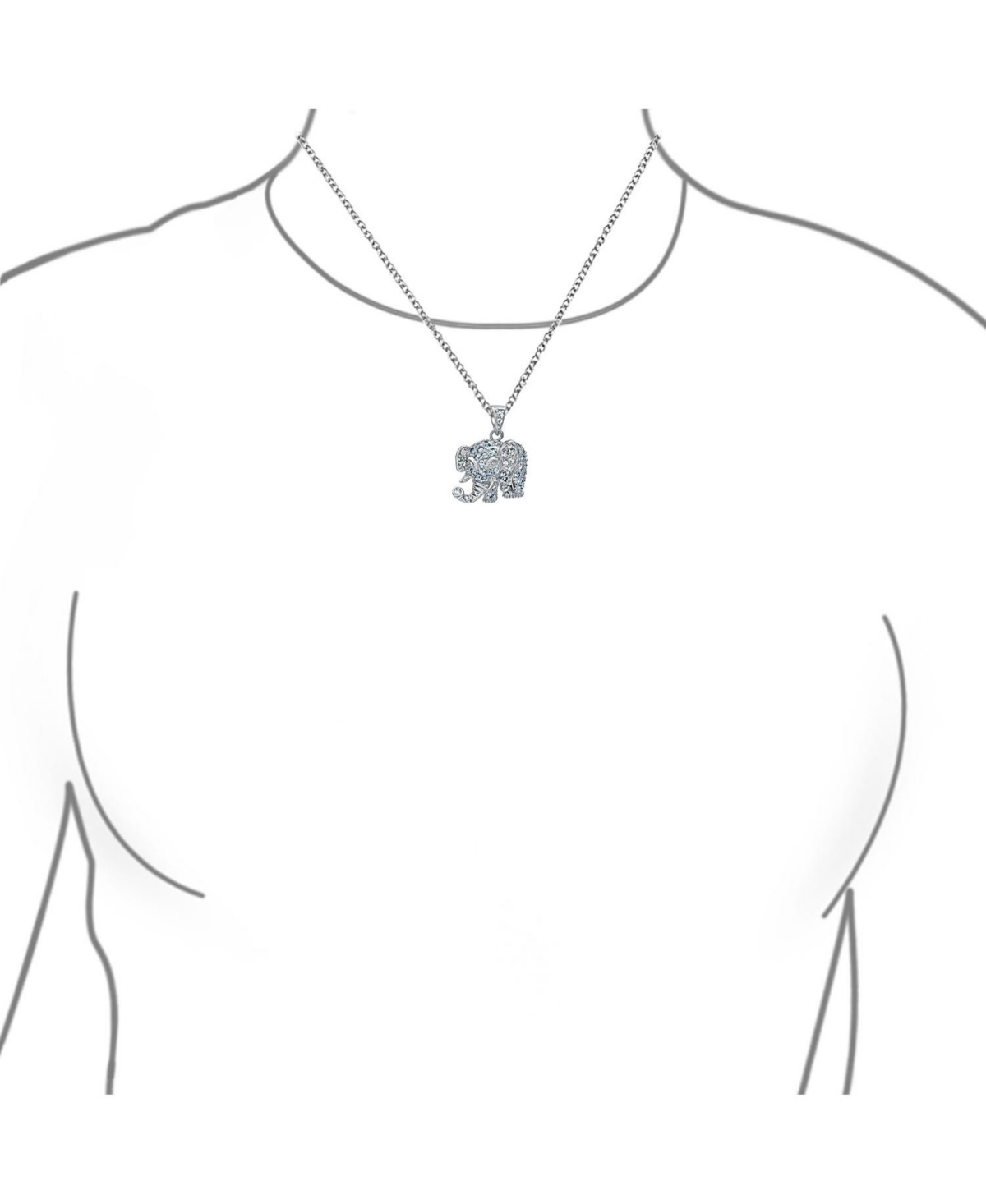 Bling Jewelry AquaGrey Pave Cz Good Luck Elephant Pendant Necklace For Women Sterling Silver With Chain - Blue