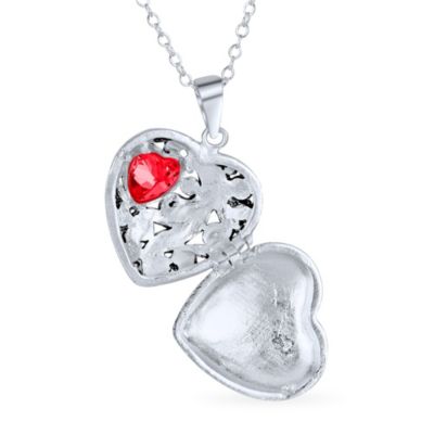 Keepsake  Marcasite Red Garnet Heart Locket Necklace Sterling Silver