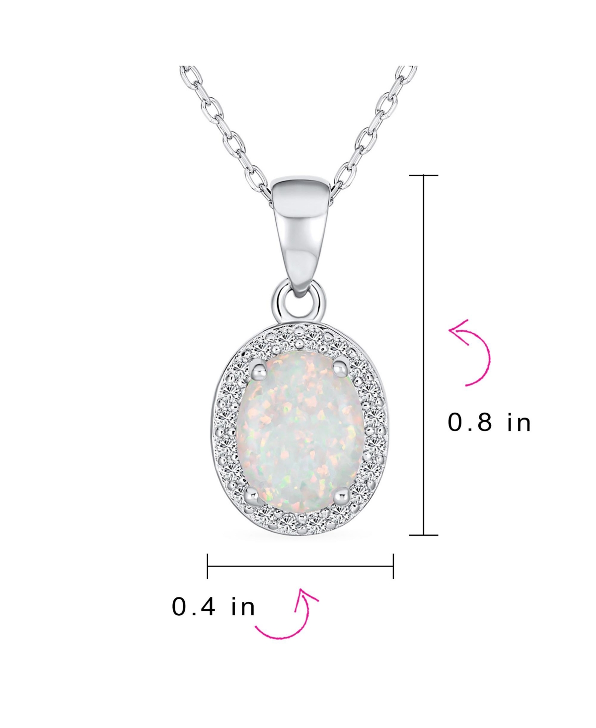 Bling Jewelry Elegant Cz Accent Halo SolitaireRainbow Synthetic Opal Oval Necklace Pendant For Women Sterling Silver - White