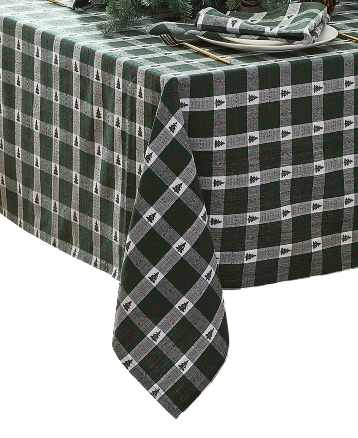 Elrene Sherwood Tree Dobby Cotton Rectangle Tablecloth, 120"x 60" In Green