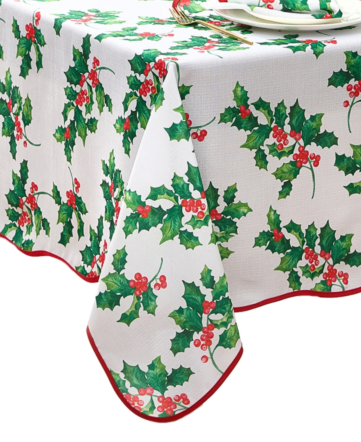 Elrene Classic Holly Scallop Border Rectangle Tablecloth, 84"x 60" In Multi
