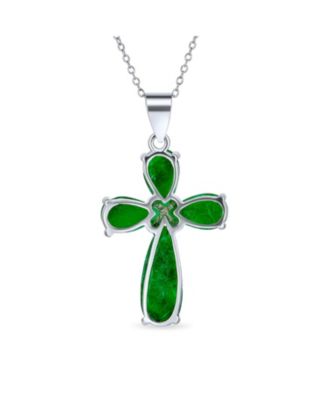 Timeless Fashion Black Onyx Green Jade Cross Pendant Necklace in Sterling Silver