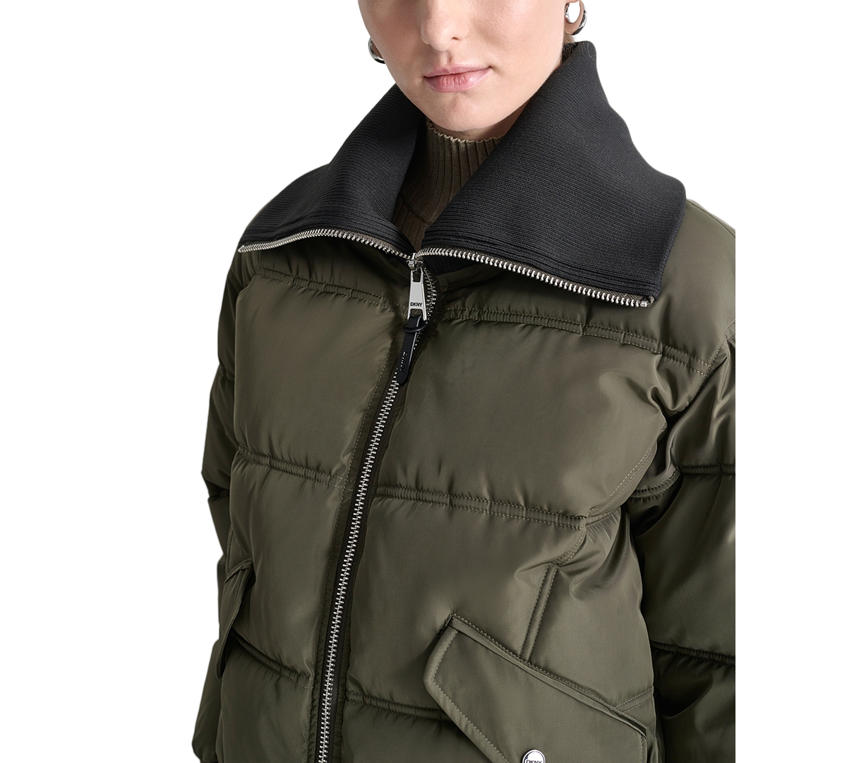 Dkny Women's Knit-Trim Zip-Front Puffer Coat