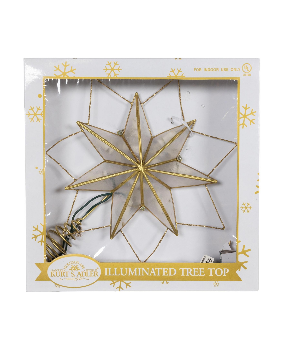 Kurt Adler 9.45-Inch Ul 10-Light 7-PointGlittered Capiz Star Tree Topper - Gold