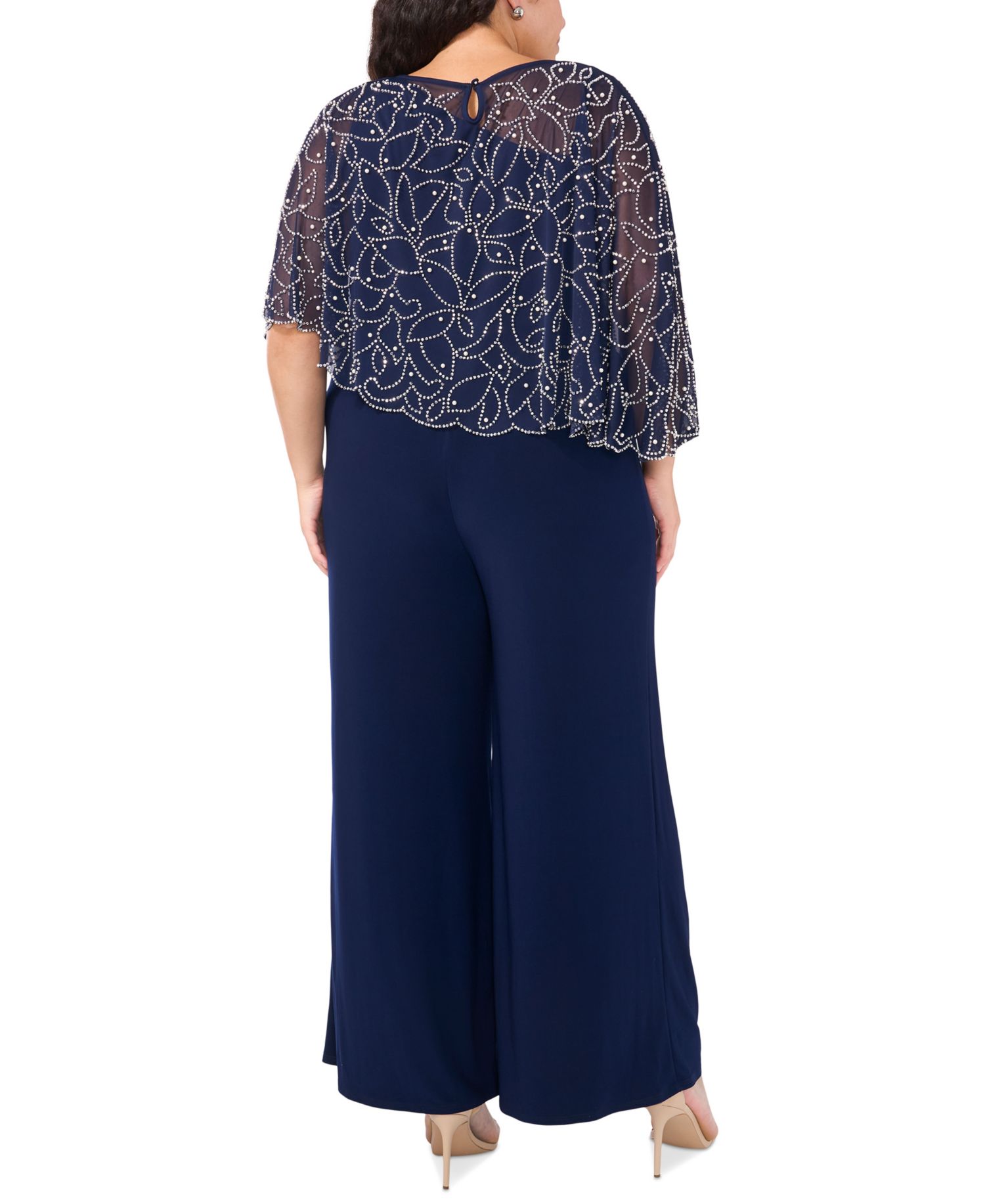 Plus Size Embellished Overlay Wide-Leg Jumpsuit