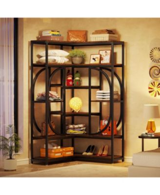 7-Shelf Tall L-Shaped Corner Bookshelf – Modern Display Rack with Storage and Metal Frame for Living Room or Home Office