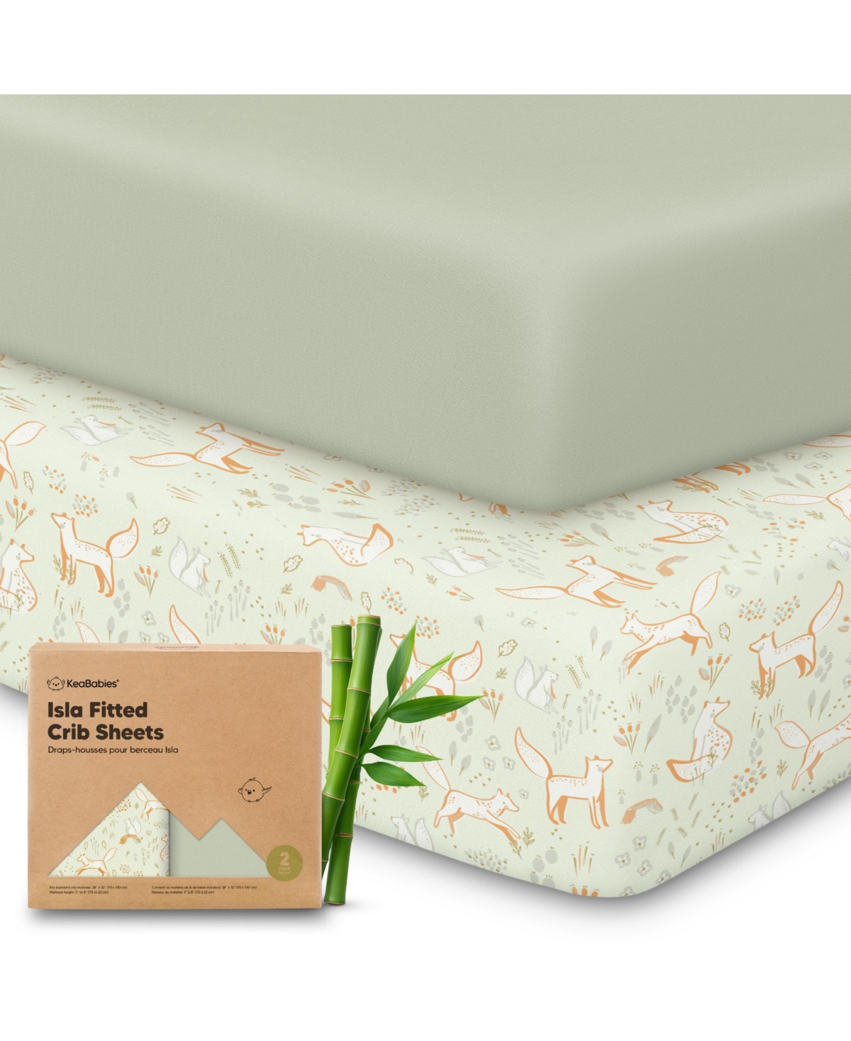 KeaBabies 2pk Fitted Crib Sheets for Boys, Girls, Baby Crib Sheet, Standard Nursery Crib Sheet Cover - Foxtrot