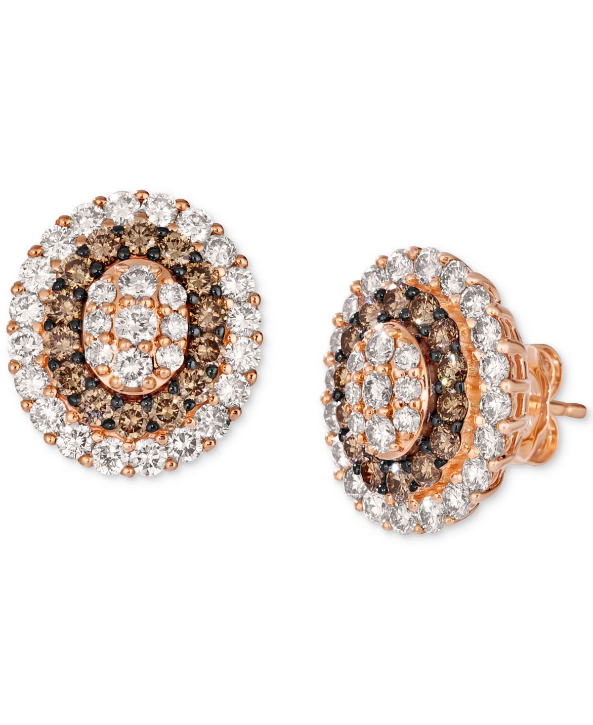 Chocolate Diamond & Nude Diamond Halo Cluster Stud Earrings (2 ct. t.w.) in 14k Rose Gold - White Gold
