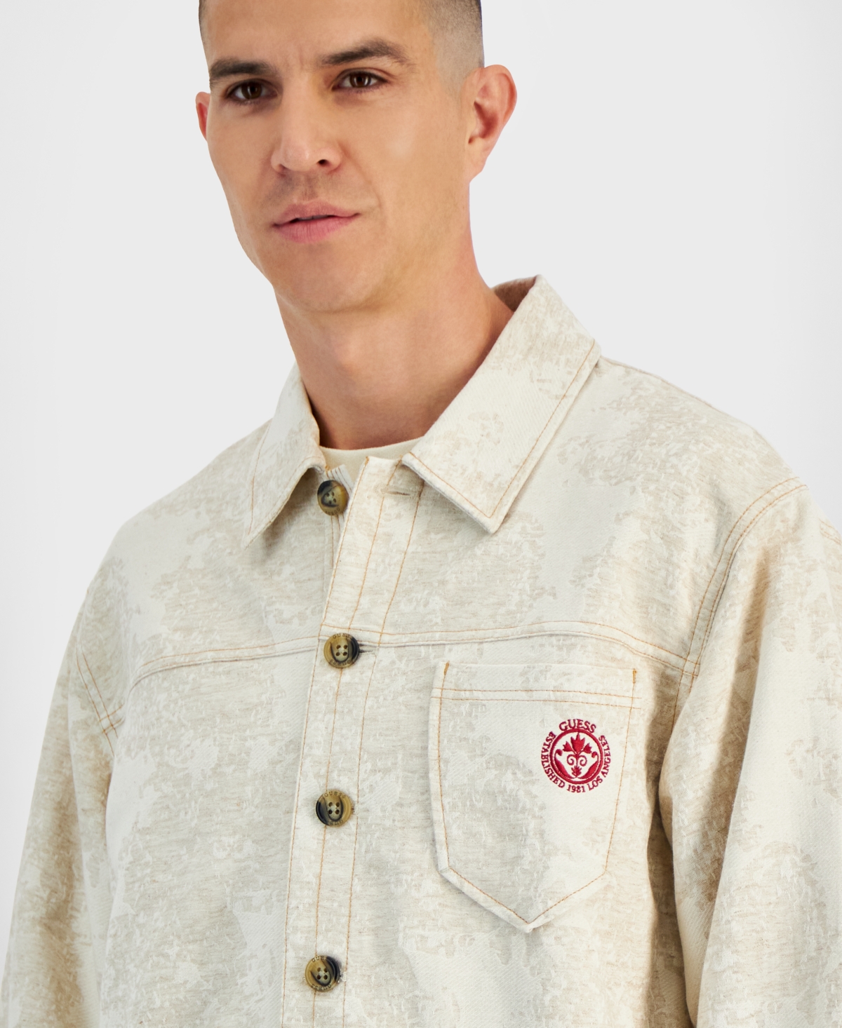 Guess Men's Boxy-Fit Damask Shirt Jacket