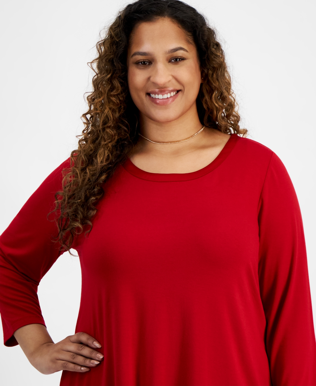 Jm Collection Plus Size Satin-Trim Top, Created for Macy's