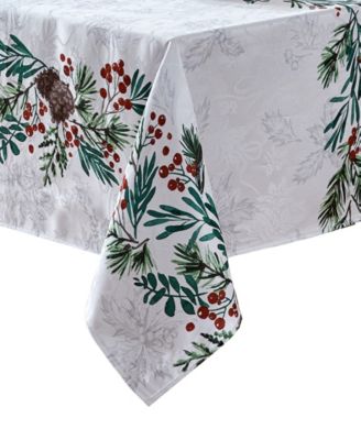 Holly Berry Flourish Holiday Fabric Rectangle Tablecloth, 102"x 60"