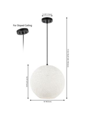 Lacey 16" 1-Light Bohemian Minimalist Iron/Rope Woven Globe LED Pendant, White/Black