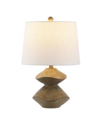 Laken 21.5" Minimalist Coastal Resin/Iron 2-Stack Cairn LED Table Lamp, Brown Wood Finish