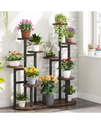 Plant Stand Indoor, Multi-Tiered 11 Potted Plant Shelf Flower Stands, Tall Plant Rack Display Holder Planter Organizer for Garden Balcony Living Room, Rustic Brown