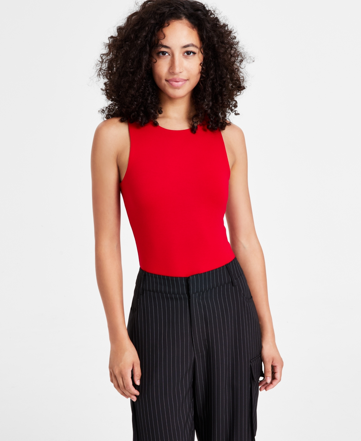 Bar Iii Women's Sleeveless Jersey Bodysuit, Created For Macy's In Cherry Can