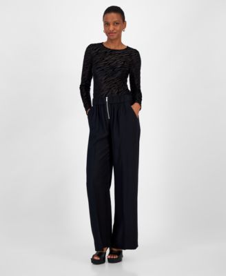 Bar III - Women's High-Rise Wide-Leg Zip-Front Pants