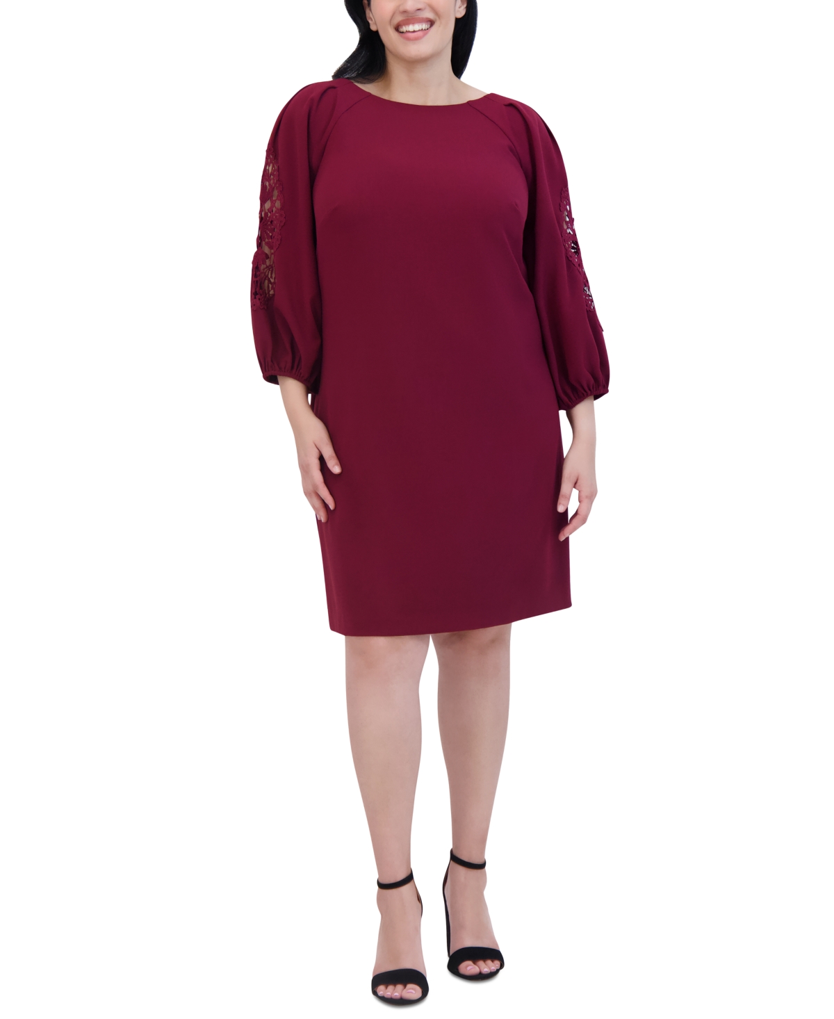 Vince Camuto Plus Size Stretch crepe Lace sleeve Dress In Wine ModeSens