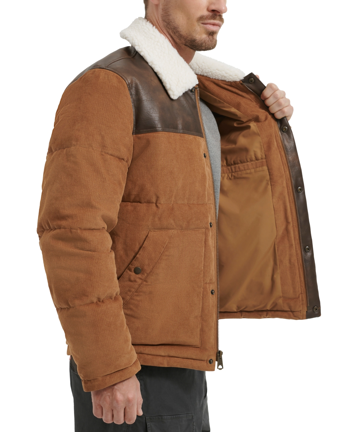Levi's Men's Mixed-media Western Puffer Jacket In Brown
