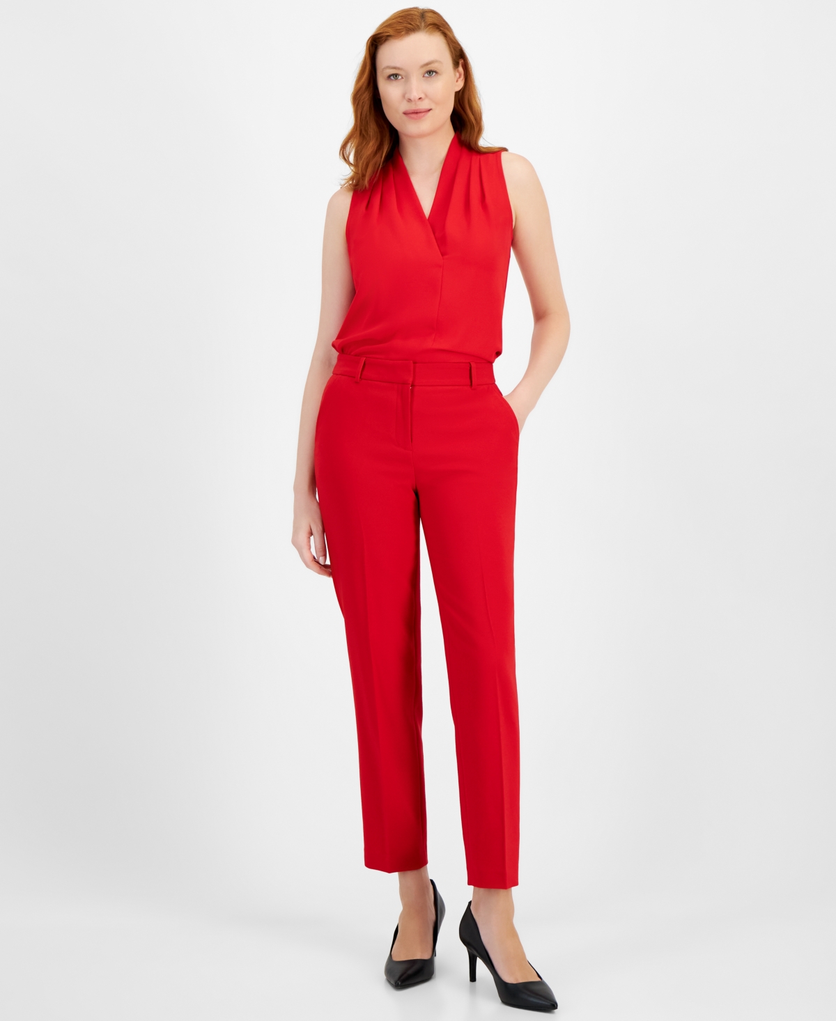 Anne Klein Women's Grace Mid Rise Straight-Leg Ankle Pants