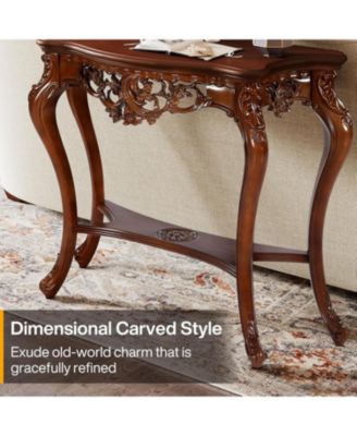 Antique Console Table, 38 Inch Victorian Half Moon Sofa Table with Hollow Floral Apron and Cabriole Legs for Entryway, Hallway, Living Room